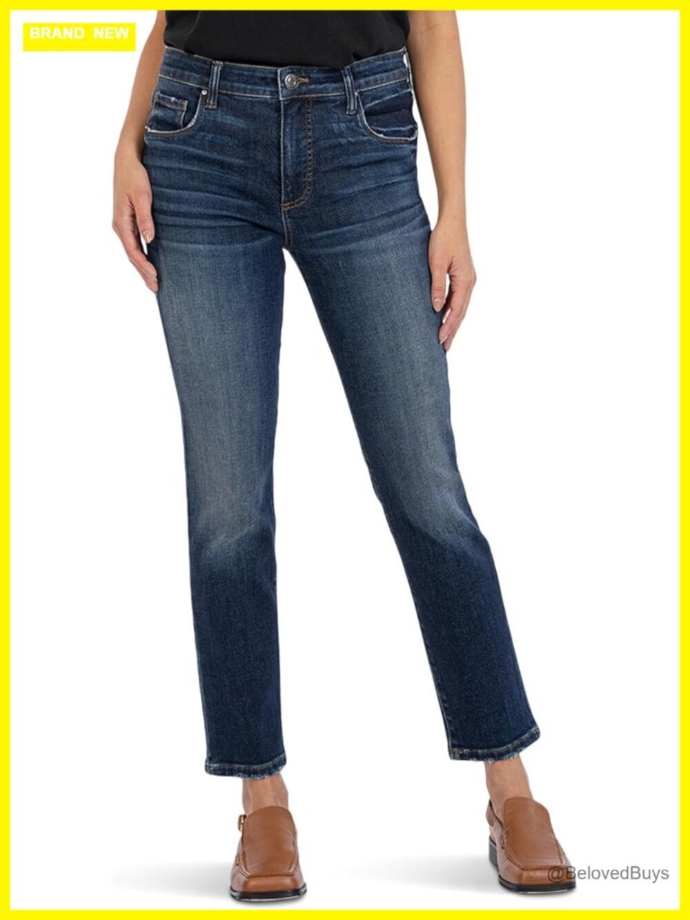 High-Rise Ankle Straight Jeans with Stretch Cotton Blend